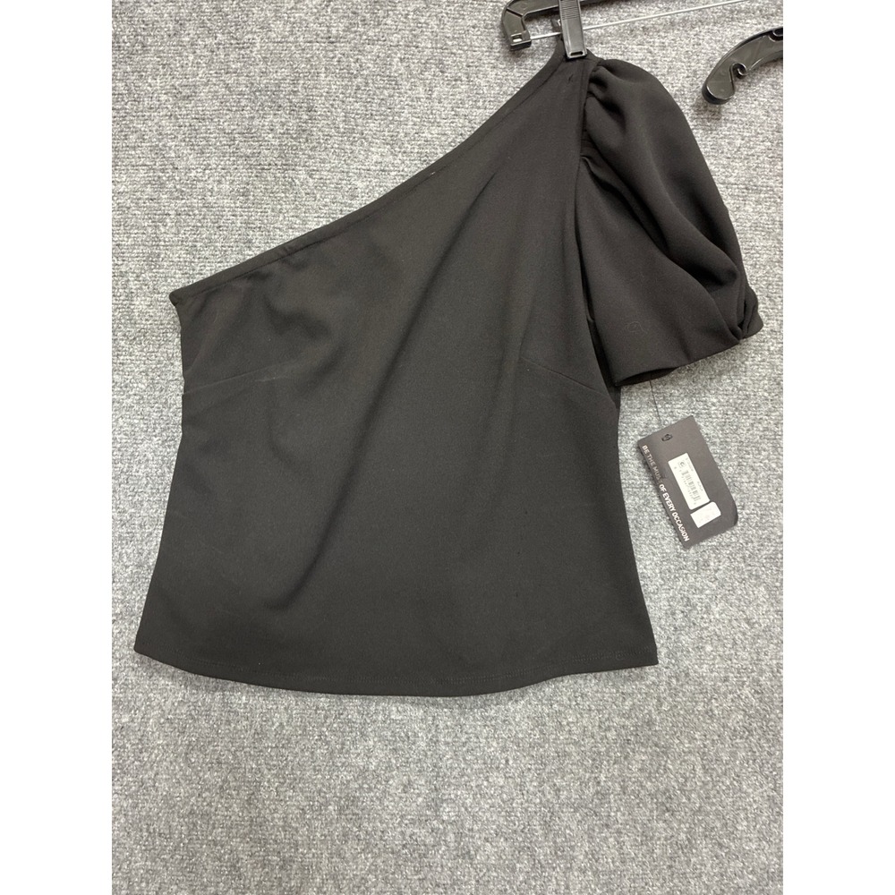Muse Womens Black One Shoulder Puff Sleeve Blouse Top Size 6 NWT